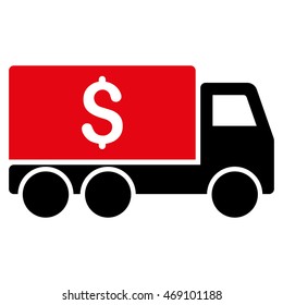 Money Delivery icon. Vector style is bicolor flat iconic symbol with rounded angles, intensive red and black colors, white background.