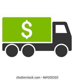 Money Delivery icon. Vector style is bicolor flat iconic symbol with rounded angles, eco green and gray colors, white background.