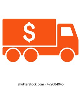 Money Delivery icon. Vector style is flat iconic symbol with rounded angles, orange color, white background.