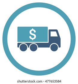 Money Delivery rounded icon. Vector illustration style is flat iconic bicolor symbol, cyan and blue colors, white background.