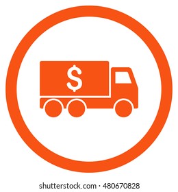 Money Delivery rounded icon. Vector illustration style is flat iconic symbol, orange color, white background.