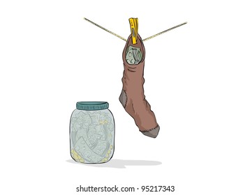 Money deposited into the jar and stocking