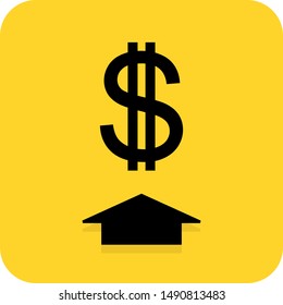 Money deposition icon. Payment. Online banking. e-commerce. Financial website or app logo Flat 3D shadow design. yellow background black vector. product brand service label banner board display.