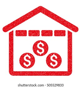 Money Depository grainy textured icon for overlay watermark stamps. Flat symbol with scratched texture. Dotted vector red ink rubber seal stamp with grunge design on a white background.