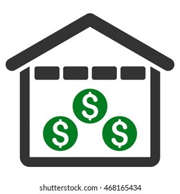 Money Depository icon. Vector style is bicolor flat iconic symbol with rounded angles, green and gray colors, white background.