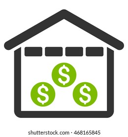 Money Depository icon. Vector style is bicolor flat iconic symbol with rounded angles, eco green and gray colors, white background.