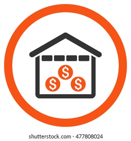 Money Depository rounded icon. Vector illustration style is flat iconic bicolor symbol, orange and gray colors, white background.