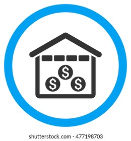 Money Depository vector bicolor rounded icon. Image style is a flat icon symbol inside a circle, blue and gray colors, white background.