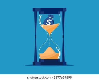 Money depreciates. money bag in hourglass. vector