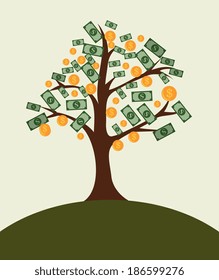 Money design over landscape background, vector illustration
