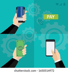 Geld-Design und Zahlung mit Smartphone-Konzept.