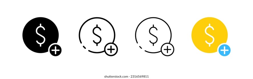 Geld. Verschiedene Stile, farbig, Geldsymbol. Vektorsymbole.