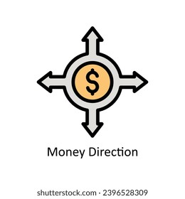 Ilustración de diseño de esquema rellena de vector de dirección de dinero. Símbolo de negocio y administración sobre archivo EPS 10 en fondo blanco