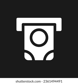 Money dispenser dark mode glyph ui icon. Automated teller machine. User interface design. White silhouette symbol on black space. Solid pictogram for web, mobile. Vector isolated illustration