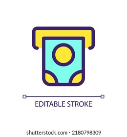 Money dispenser pixel perfect RGB color ui icon. Automated teller machine. Simple filled line element. GUI, UX design for mobile app. Vector isolated pictogram. Editable stroke. Arial font used