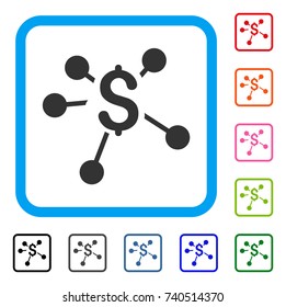 Money Distribution icon. Flat gray iconic symbol inside a light blue rounded rectangle. Black, gray, green, blue, red, orange color variants of Money Distribution vector.