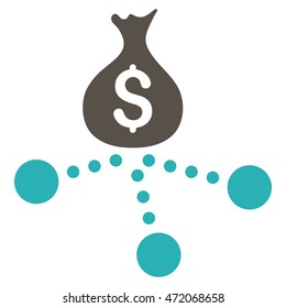 Money Distribution icon. Vector style is bicolor flat iconic symbol with rounded angles, grey and cyan colors, white background.