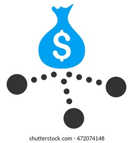 Money Distribution icon. Vector style is bicolor flat iconic symbol with rounded angles, blue and gray colors, white background.