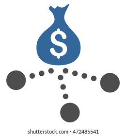 Money Distribution icon. Vector style is bicolor flat iconic symbol with rounded angles, cobalt and gray colors, white background.