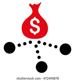 Money Distribution icon. Vector style is bicolor flat iconic symbol with rounded angles, intensive red and black colors, white background.