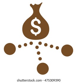Money Distribution icon. Vector style is flat iconic symbol with rounded angles, brown color, white background.