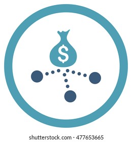 Money Distribution rounded icon. Vector illustration style is flat iconic bicolor symbol, cyan and blue colors, white background.