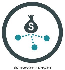 Money Distribution rounded icon. Vector illustration style is flat iconic bicolor symbol, soft blue colors, white background.