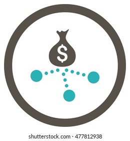 Money Distribution rounded icon. Vector illustration style is flat iconic bicolor symbol, grey and cyan colors, white background.