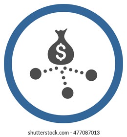 Money Distribution vector bicolor rounded icon. Image style is a flat icon symbol inside a circle, cobalt and gray colors, white background.