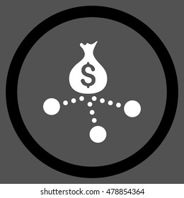 Money Distribution vector bicolor rounded icon. Image style is a flat icon symbol inside a circle, black and white colors, gray background.