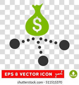 Money Distribution vector icon. Image style is a flat eco green and gray pictogram symbol.