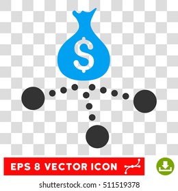 Money Distribution vector icon. Image style is a flat blue and gray pictogram symbol.