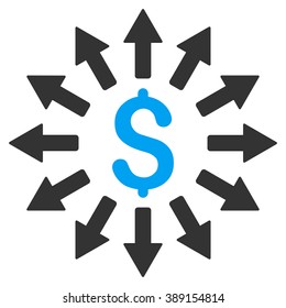 Money Distribution vector icon. Style is bicolor flat symbol, blue and gray colors, white background.