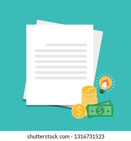 Money and document. Financial control and planning. Invoice concept icon