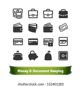 Money and Document Keeping Icons for E-commerce and Business