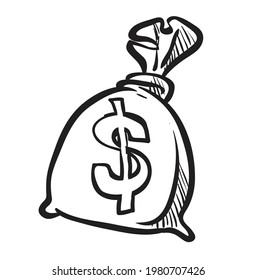 Money Dollar bag clipart vector illustration Bag of money hand drawn