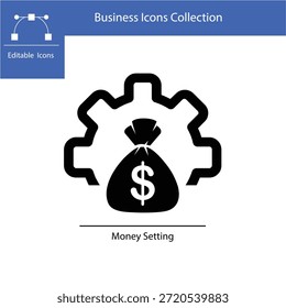 Money Dollar Bag Setting In Outline Icon