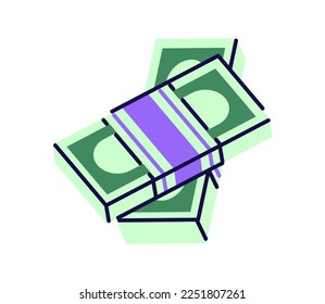 Money, dollar banknotes bundles. Cash, bank notes bills stacks, packs. US paper currency, finance. Financial concept, budget and savings. Colored flat vector illustration isolated on white background