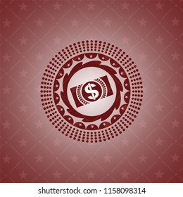money, dollar bill icon inside red icon or emblem