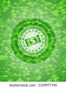 money, dollar bill icon inside realistic green mosaic emblem