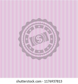 money, dollar bill icon inside badge with pink background