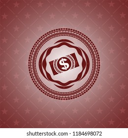 money, dollar bill icon inside retro style red emblem