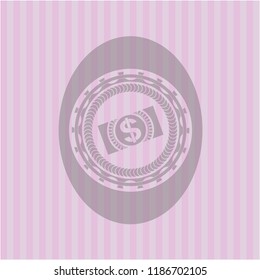 money, dollar bill icon inside vintage pink emblem