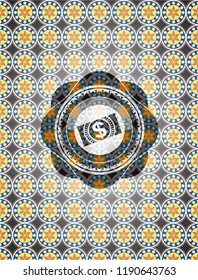 money, dollar bill icon inside arabesque badge. arabic decoration.