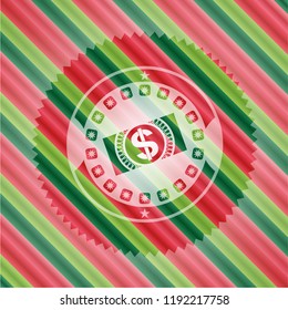 money, dollar bill icon inside christmas style badge..