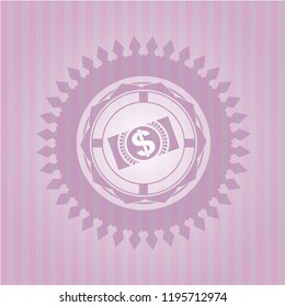 money, dollar bill icon inside retro pink emblem