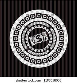 money, dollar bill icon inside silver shiny emblem