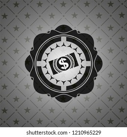 money, dollar bill icon inside dark emblem. Retro