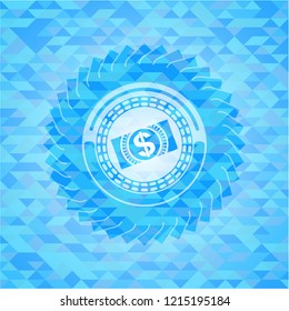 money, dollar bill icon inside realistic light blue mosaic emblem