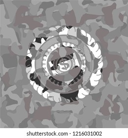 money, dollar bill icon inside grey camouflage texture